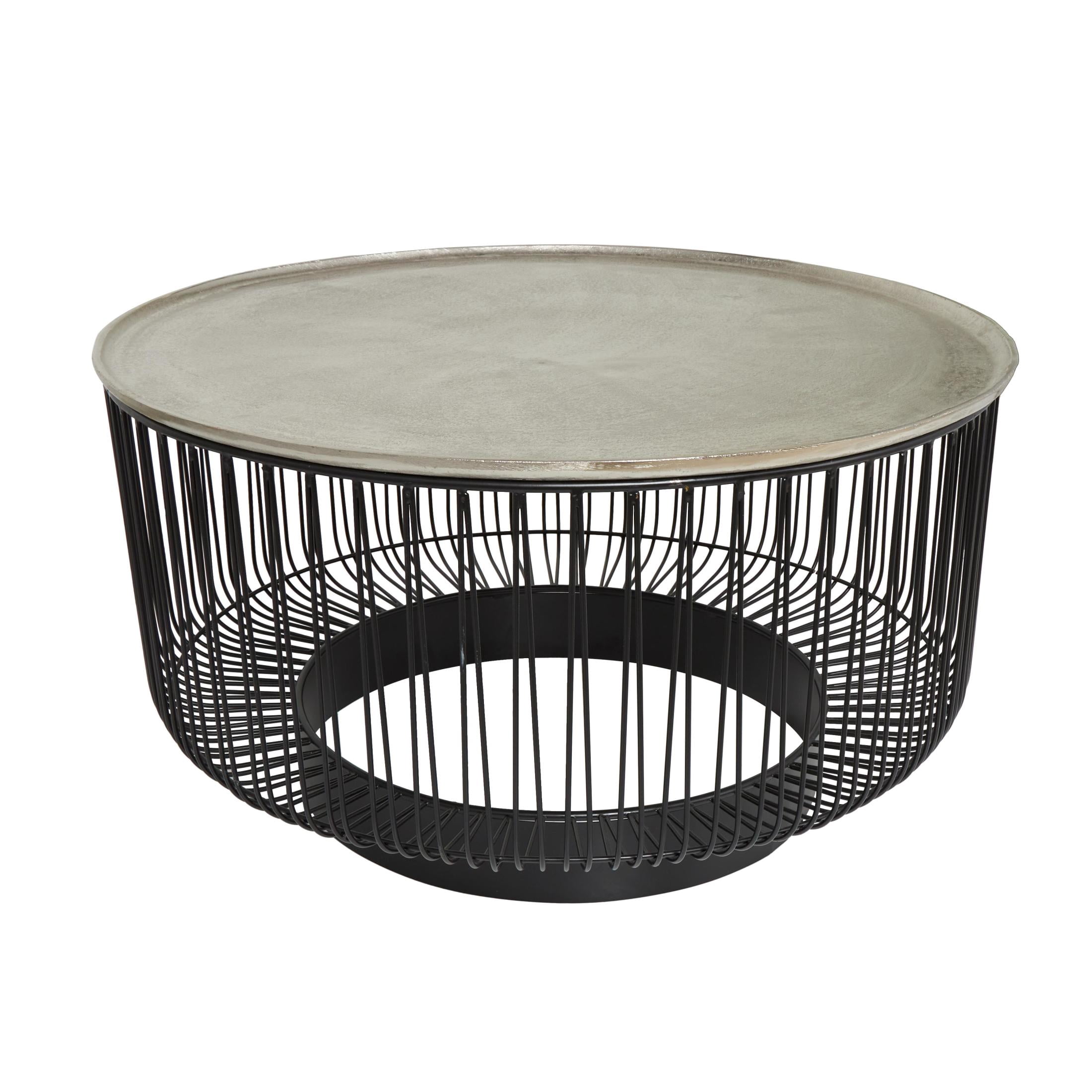 DecMode 30" x 17" Black Aluminum Metal Open Frame Wire Geometric Coffee Table with Silver Aluminum Top, 1-Piece