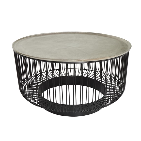 DecMode 30" x 17" Black Aluminum Metal Open Frame Wire Geometric Coffee Table with Silver Aluminum Top, 1-Piece