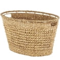 thumbnail image 1 of DecMode 30" x 17" Brown Seagrass Handmade Woven Oval Storage Basket with Elevated Rim and Slot Handles, 1-Piece, 1 of 9