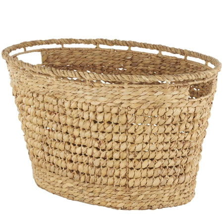DecMode 30" x 17" Brown Seagrass Handmade Woven Oval Storage Basket with Elevated Rim and Slot Handles, 1-Piece