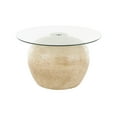 thumbnail image 1 of DecMode 30" x 18" Beige Resin Wide Coffee Table with Tempered Glass Tabletop, 1-Piece, 1 of 9