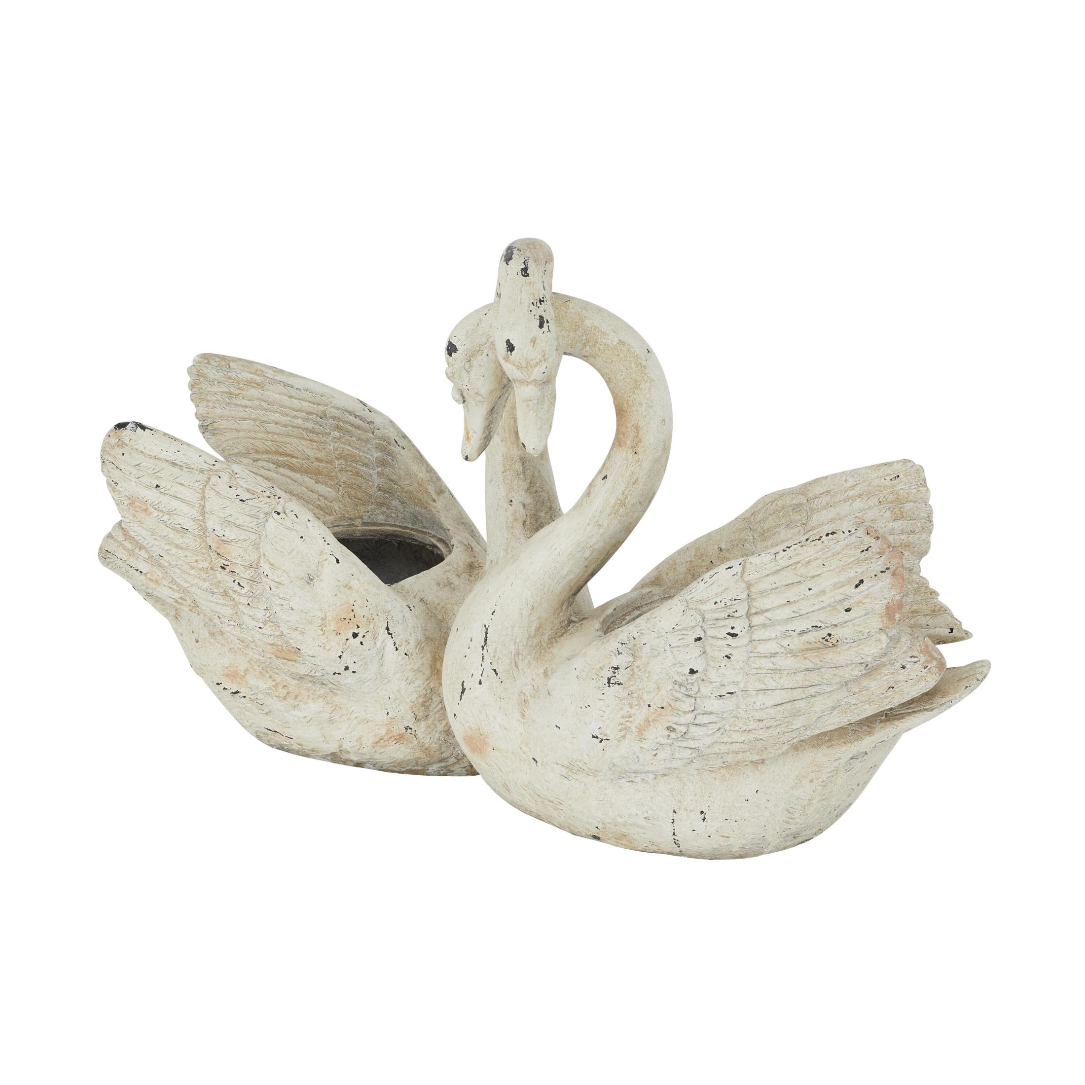 DecMode 30" x 19" White Magnesium Oxide Swan Planter