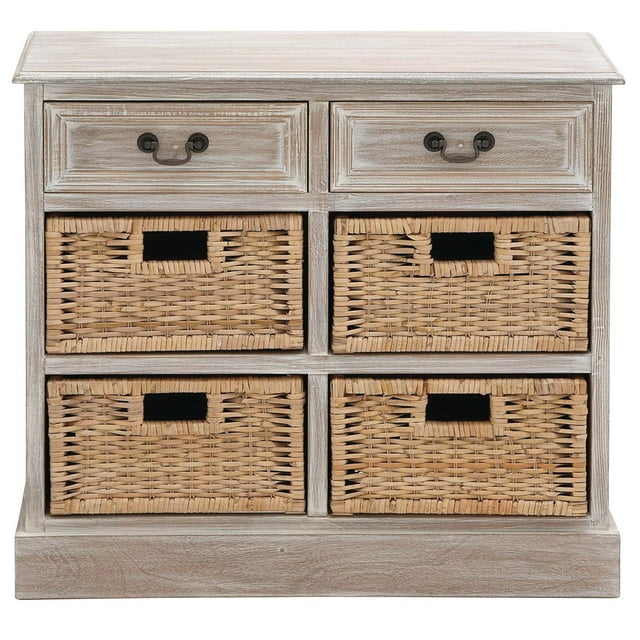 DecMode 30" x 28" Brown Wood 4 Baskets and 2 Drawers Storage Unit, 1Piece