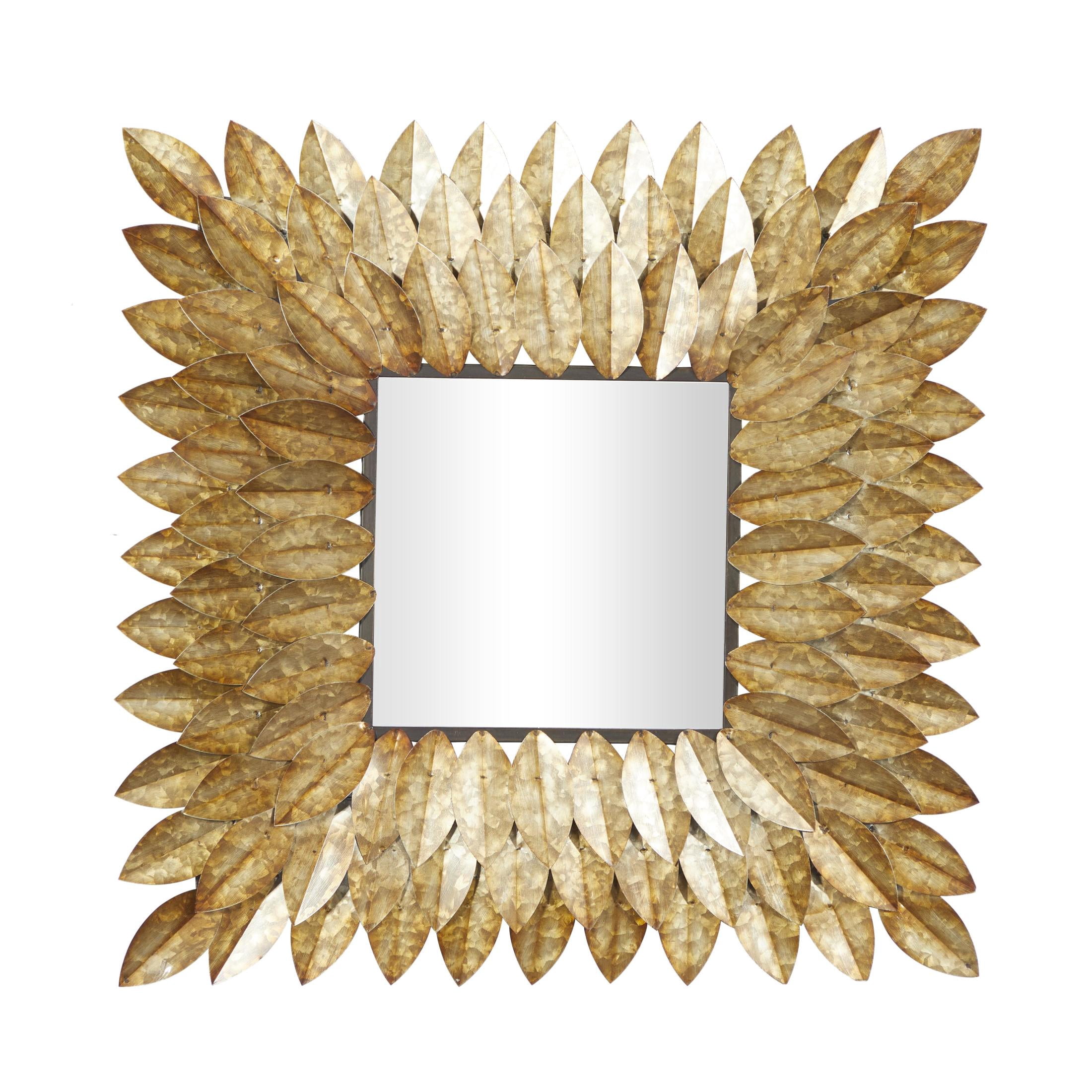 DecMode 30" x 30" Brown Radial Leaf Wall Mirror