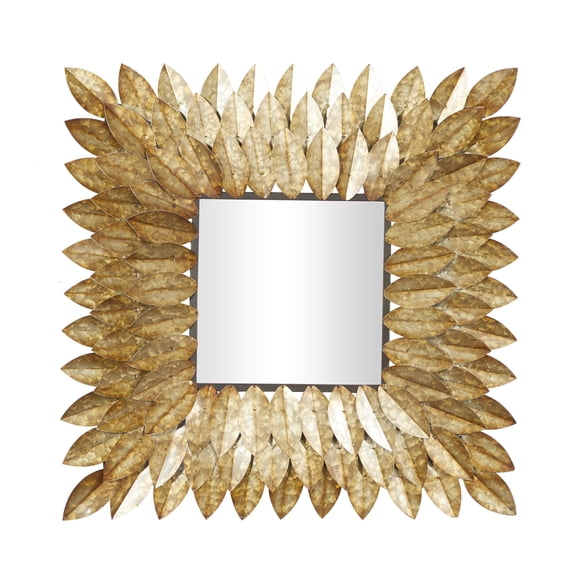DecMode 30" x 30" Brown Radial Leaf Wall Mirror