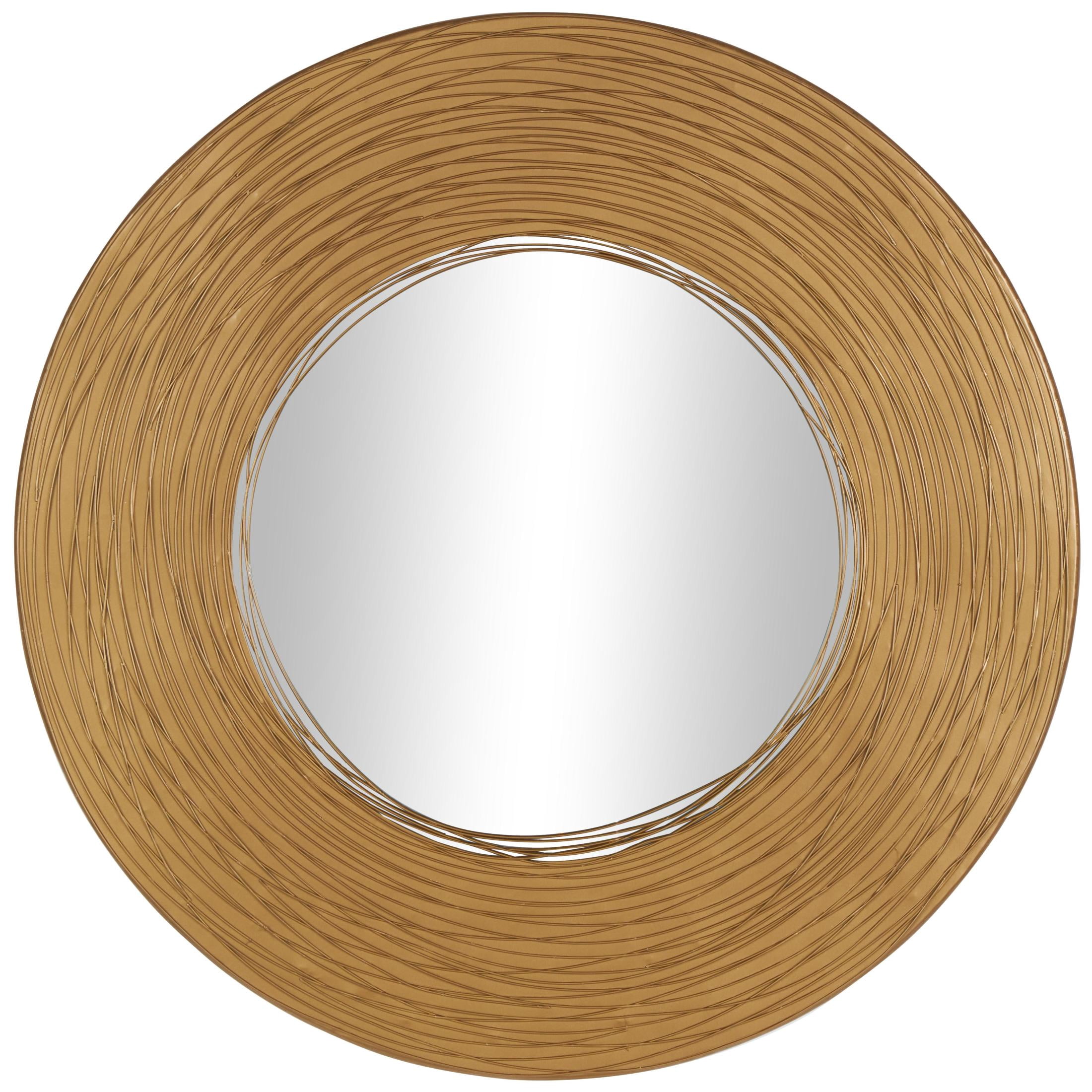DecMode 30" x 30" Gold Abstract Wall Mirror with Overlapping Wire Rings