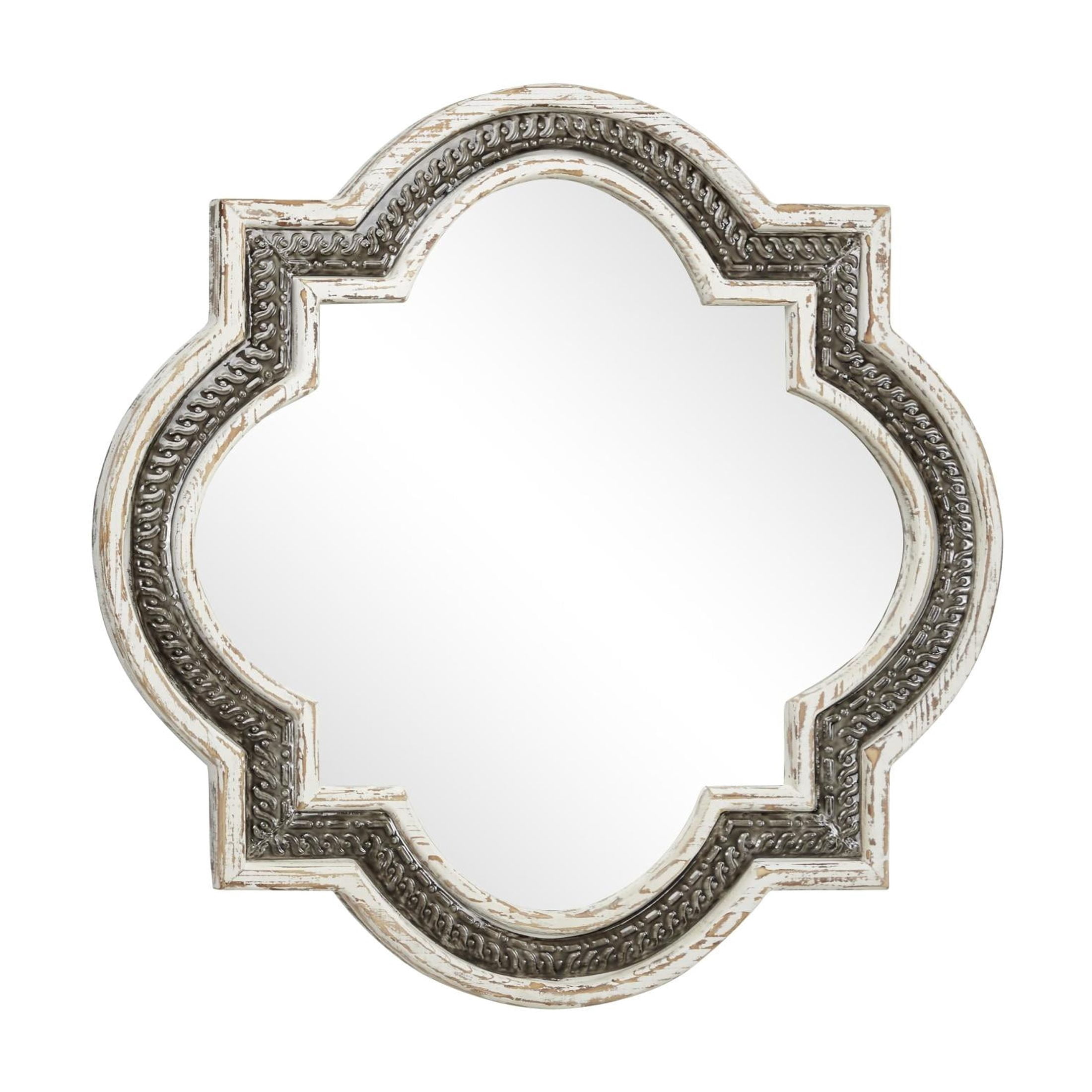 DecMode 30" x 30" White Quatrefoil Wall Mirror with Dark Gray Metal