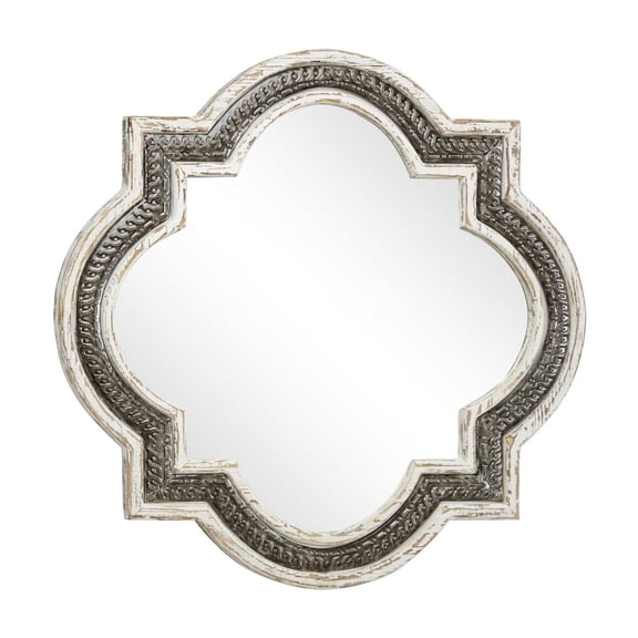 DecMode 30" x 30" White Quatrefoil Wall Mirror with Dark Gray Metal
