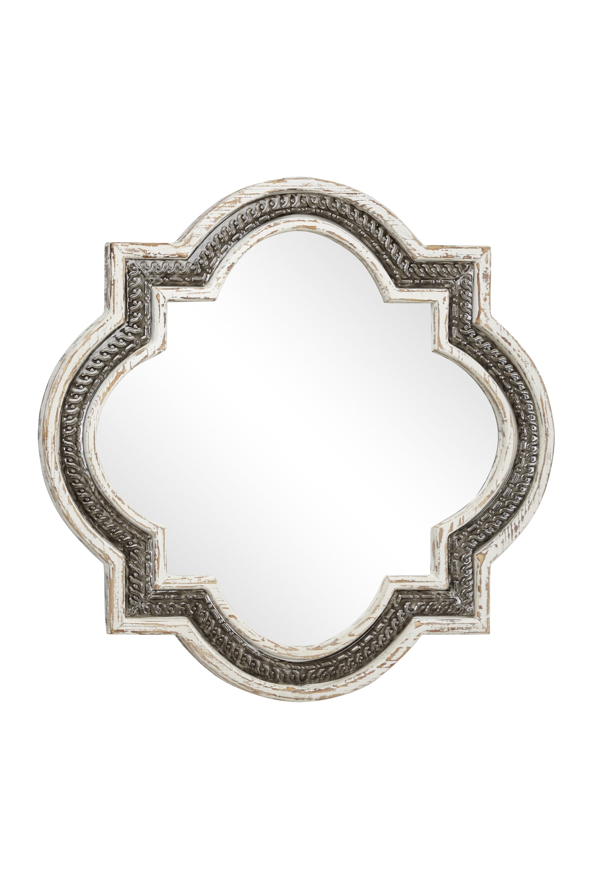 DecMode 30" x 30" White Quatrefoil Wall Mirror