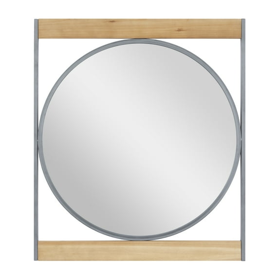 DecMode 30" x 34" Brown Wall Mirror with Wood Accents