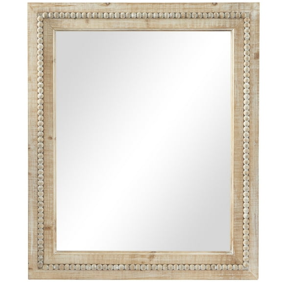 DecMode 30" x 36" Brown Washed Beaded Wall Mirror