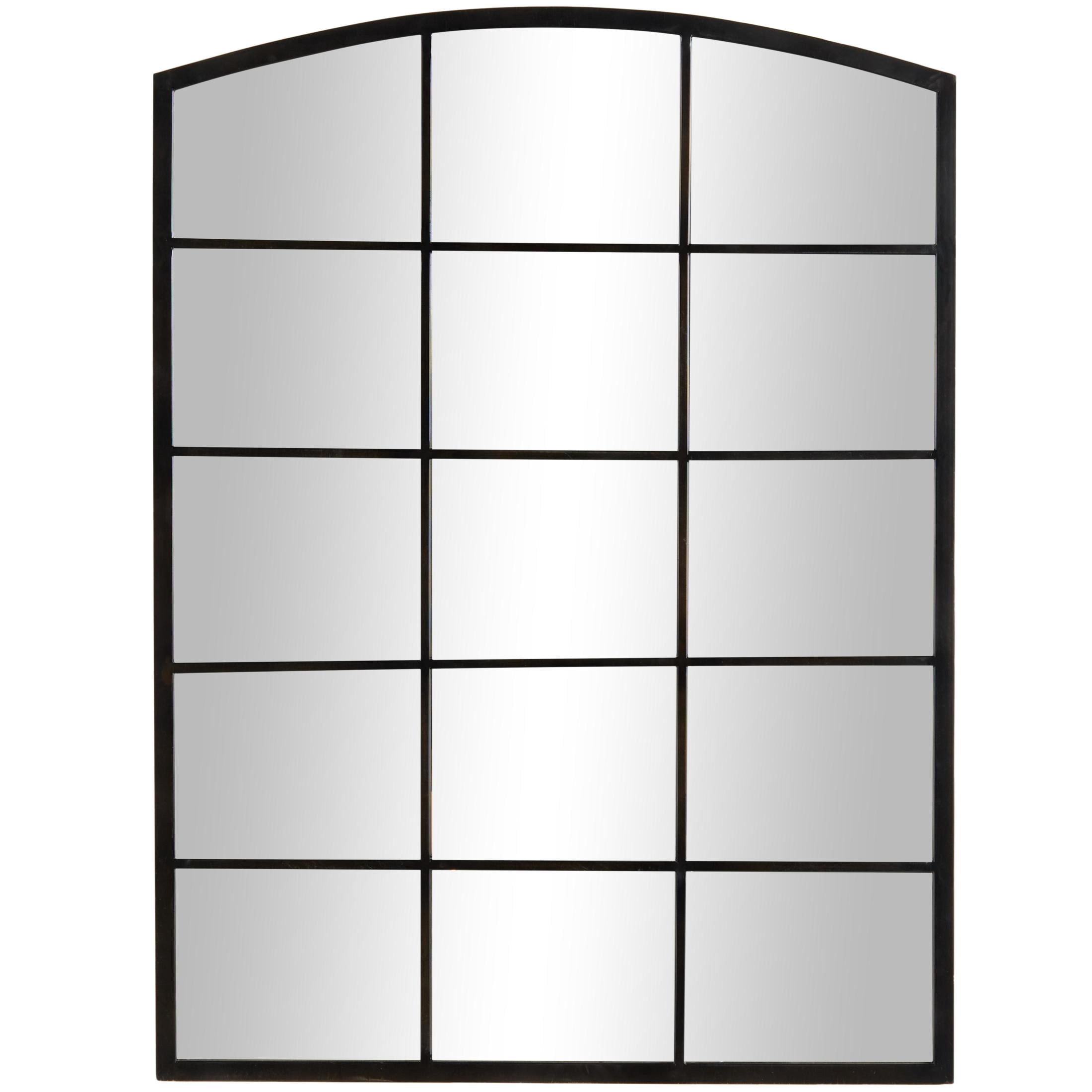 DecMode 30" x 40" Black Arched Window Pane Inspired Wall Mirror with Black Frame