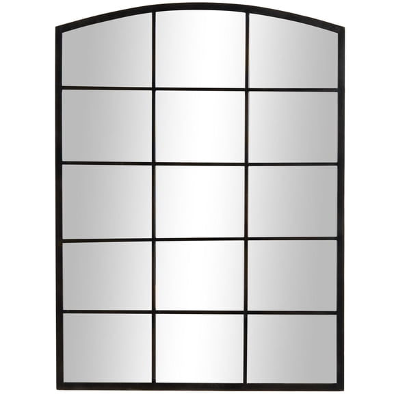 DecMode 30" x 40" Black Arched Window Pane Inspired Wall Mirror with Black Frame
