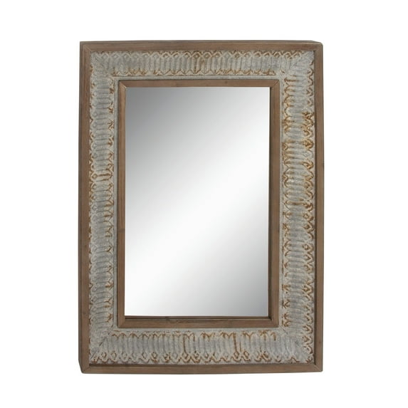 DecMode 30" x 40" Gray Wall Mirror with Embossed Metal