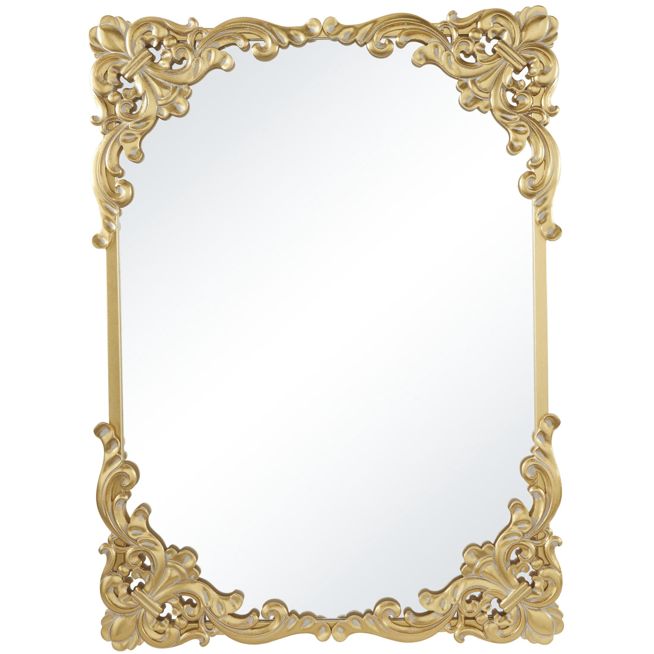 DecMode 30" x 41" Gold Ornate Baroque Floral Wall Mirror with Distressed Details