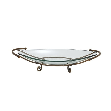 DecMode 30" x 6" Clear Tempered Glass Kitchen Serving Bowl with Copper Metal Base, 1-Piece