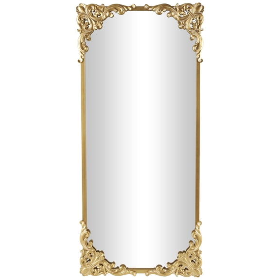 DecMode 30" x 66" Gold Metal Scroll Tall Ornate Baroque Floor Mirror