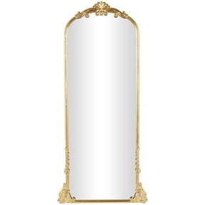 DecMode 30" x 66" Gold Metal Scroll Tall Ornate Arched Baroque Floor Mirror