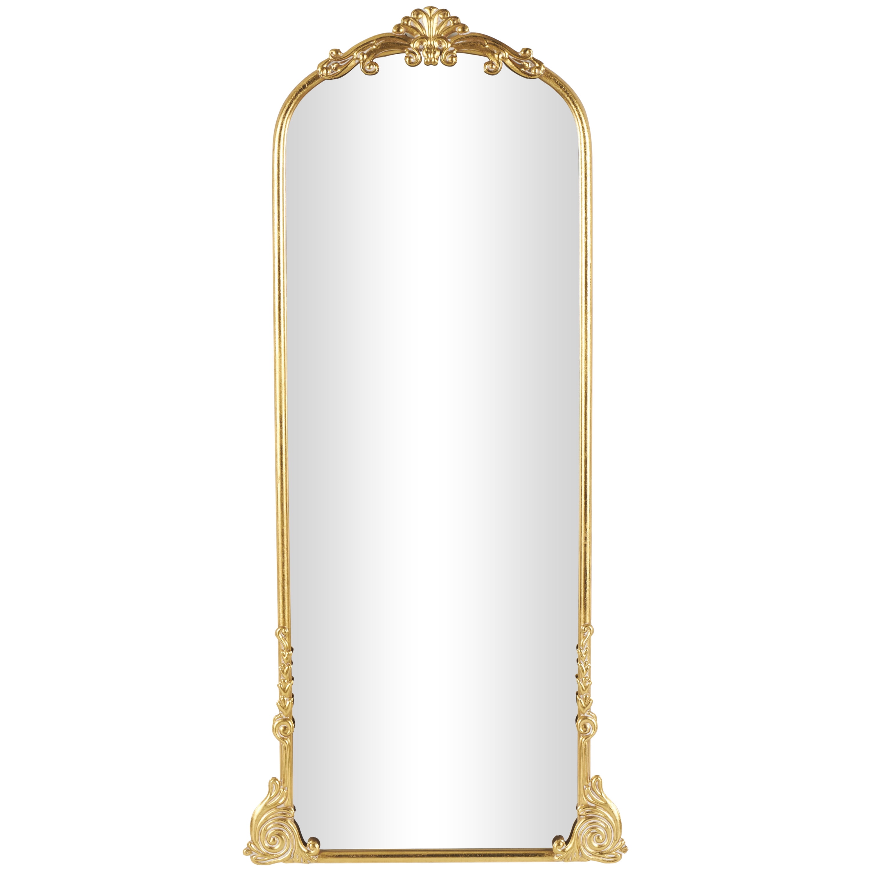 DecMode 30" x 66" Gold Metal Tall Ornate Arched Baroque Floor Mirror