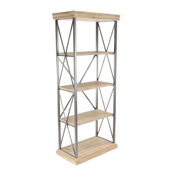 DecMode 30" x 72" Light Brown Wood 4-Tier Shelving Unit with Gray Metal X-Frame, 1-Piece