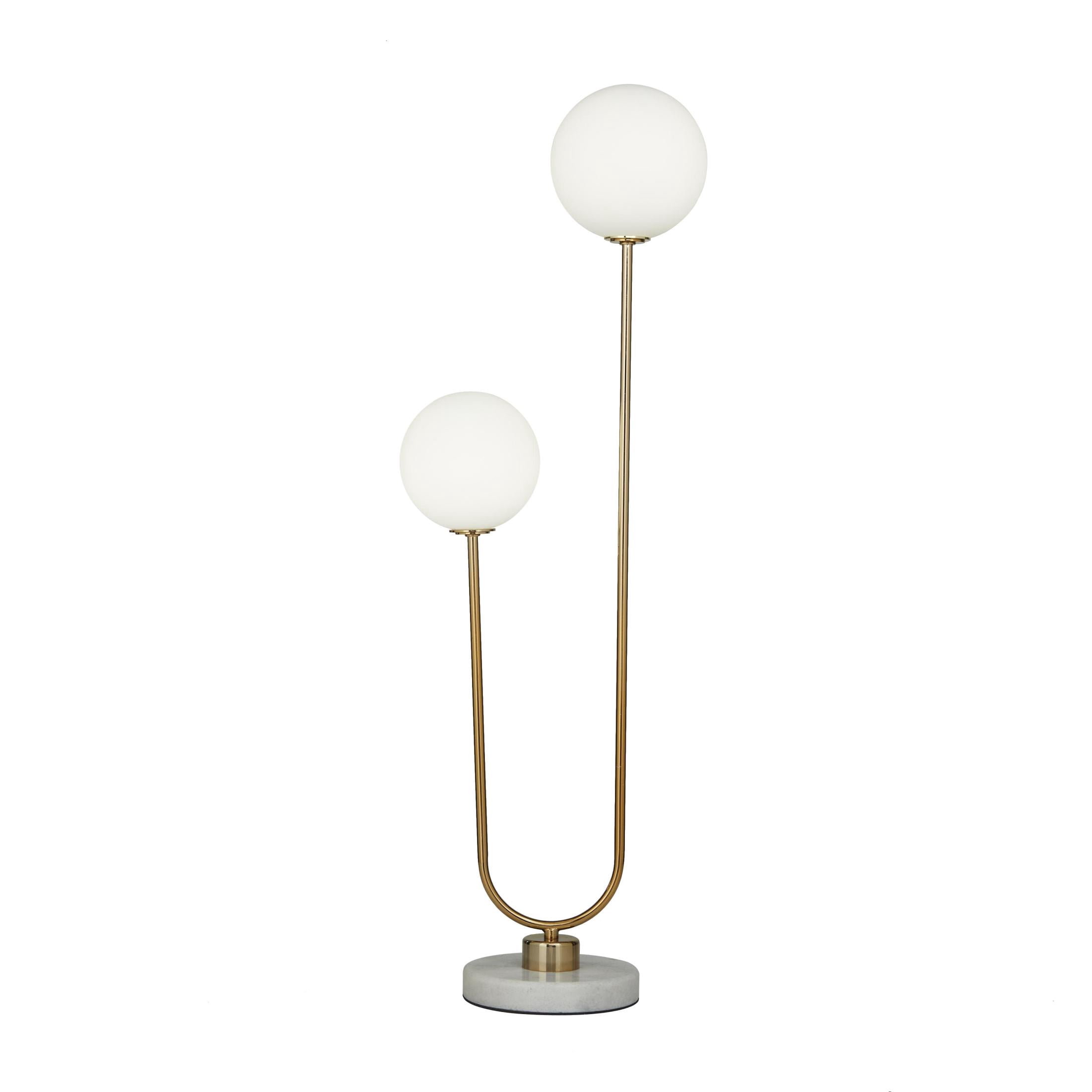 DecMode 31" 2 Light Curved Orb Gold Table Lamp with White Glass Shade