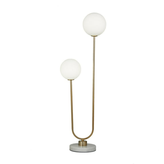 DecMode 31" 2 Light Curved Orb Gold Table Lamp with White Glass Shade
