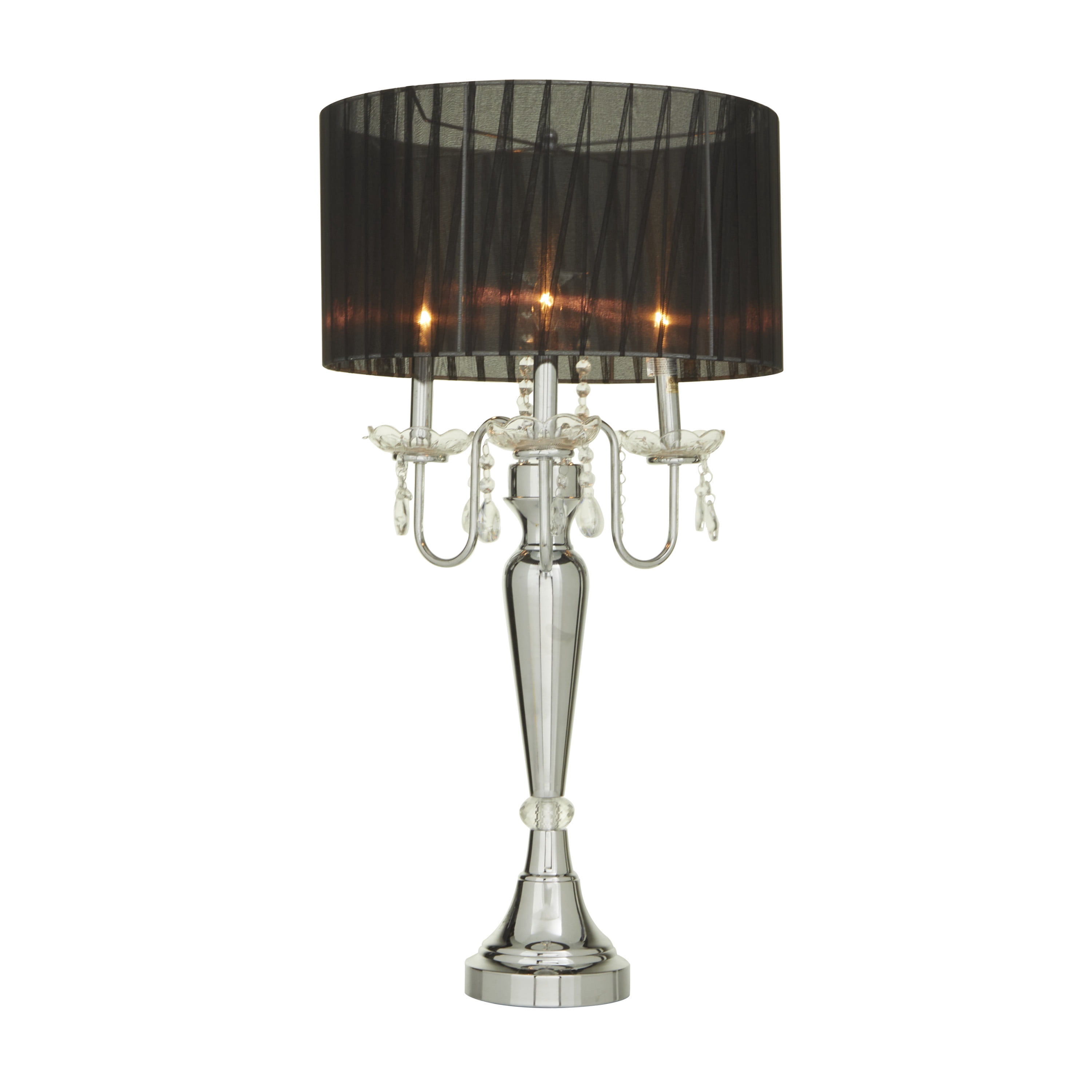 DecMode 31" 3 Light Silver Table Lamp with Black Linen Shade