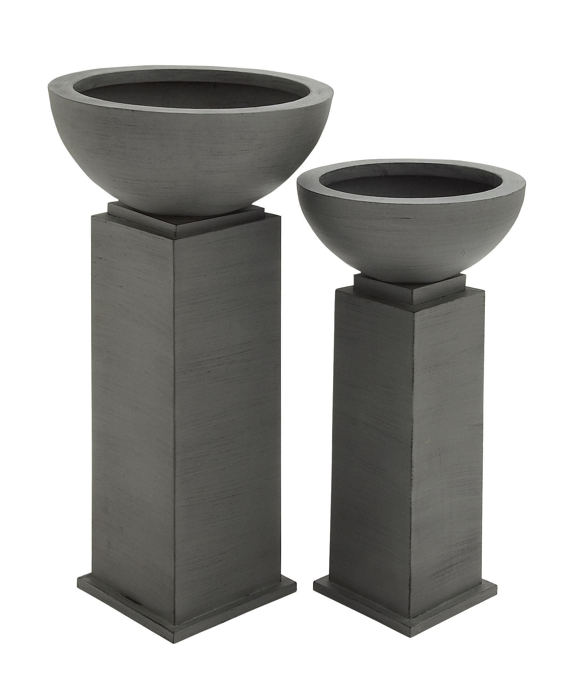 Extra Large Gray Metal Pedestal Planter Set for Indoor/Outdoor Use