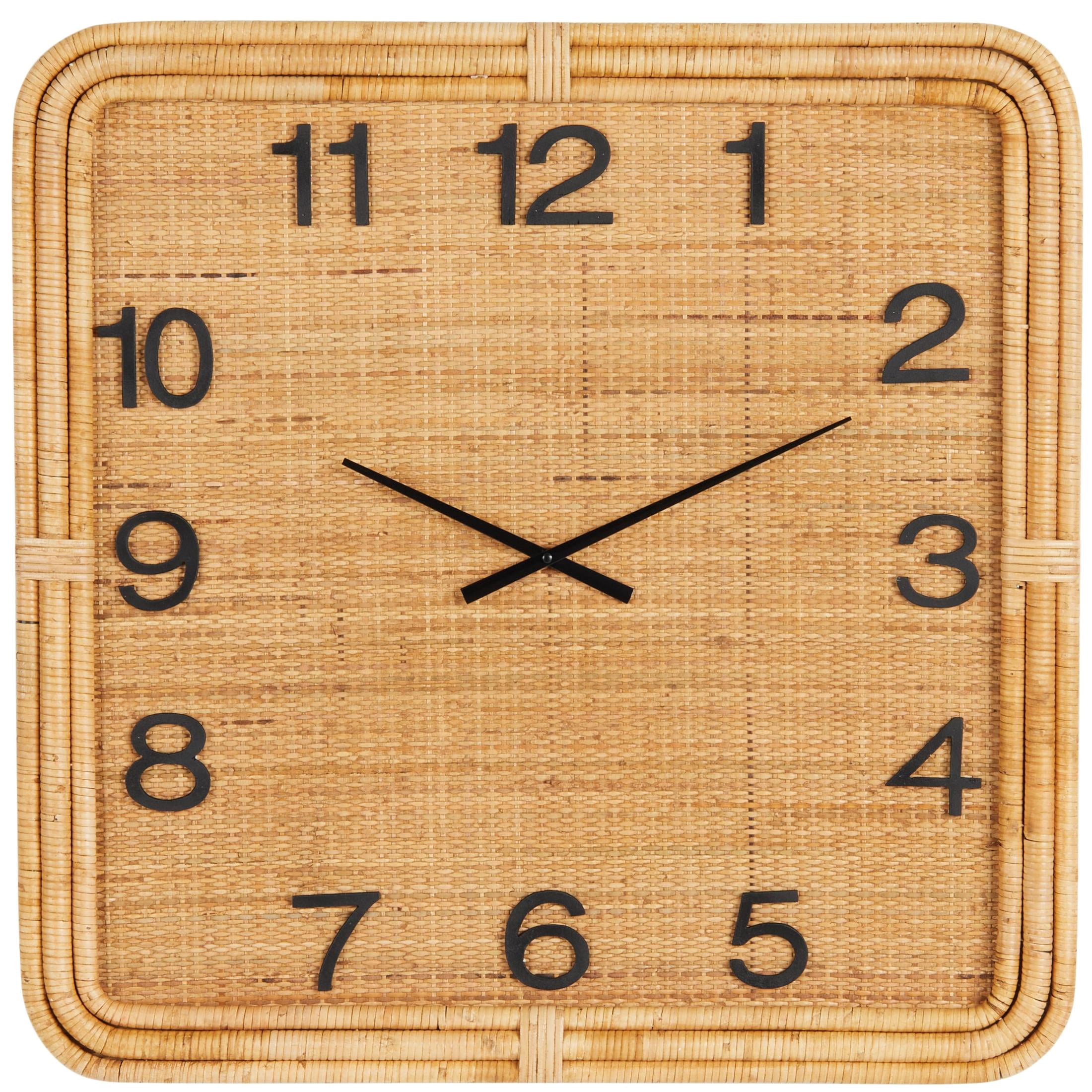 DecMode 31" Brown Wood Handmade Woven Wall Clock with Rattan Wrapped Frame