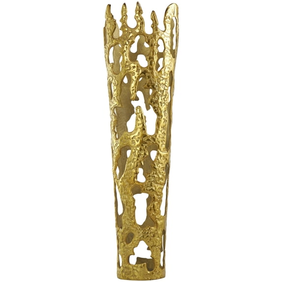 DecMode 31" Abstract Tall Floor Drip Gold Aluminum Metal Vase with Melting Designed Body