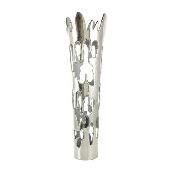 DecMode 31" Abstract Tall Floor Drip Silver Aluminum Metal Vase with Melting Designed Body