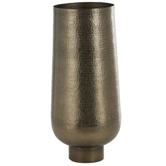 DecMode 31" Geometric Textured Wide Floor Brass Aluminum Metal Vase with Elevated Base