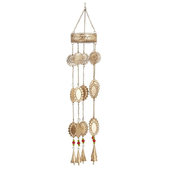 DecMode 31" Gold Metal Floral Windchime with Glass Beads and Cone Bells