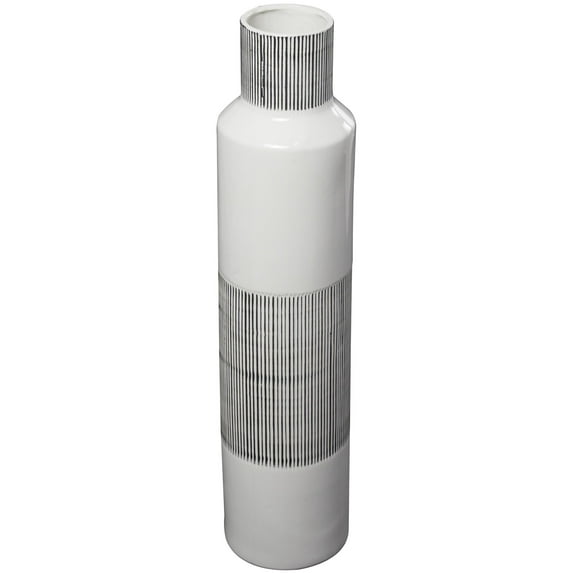 DecMode White Ceramic Handmade Decorative Vase with Gray Striped Accents, 7" x 7" x 31"