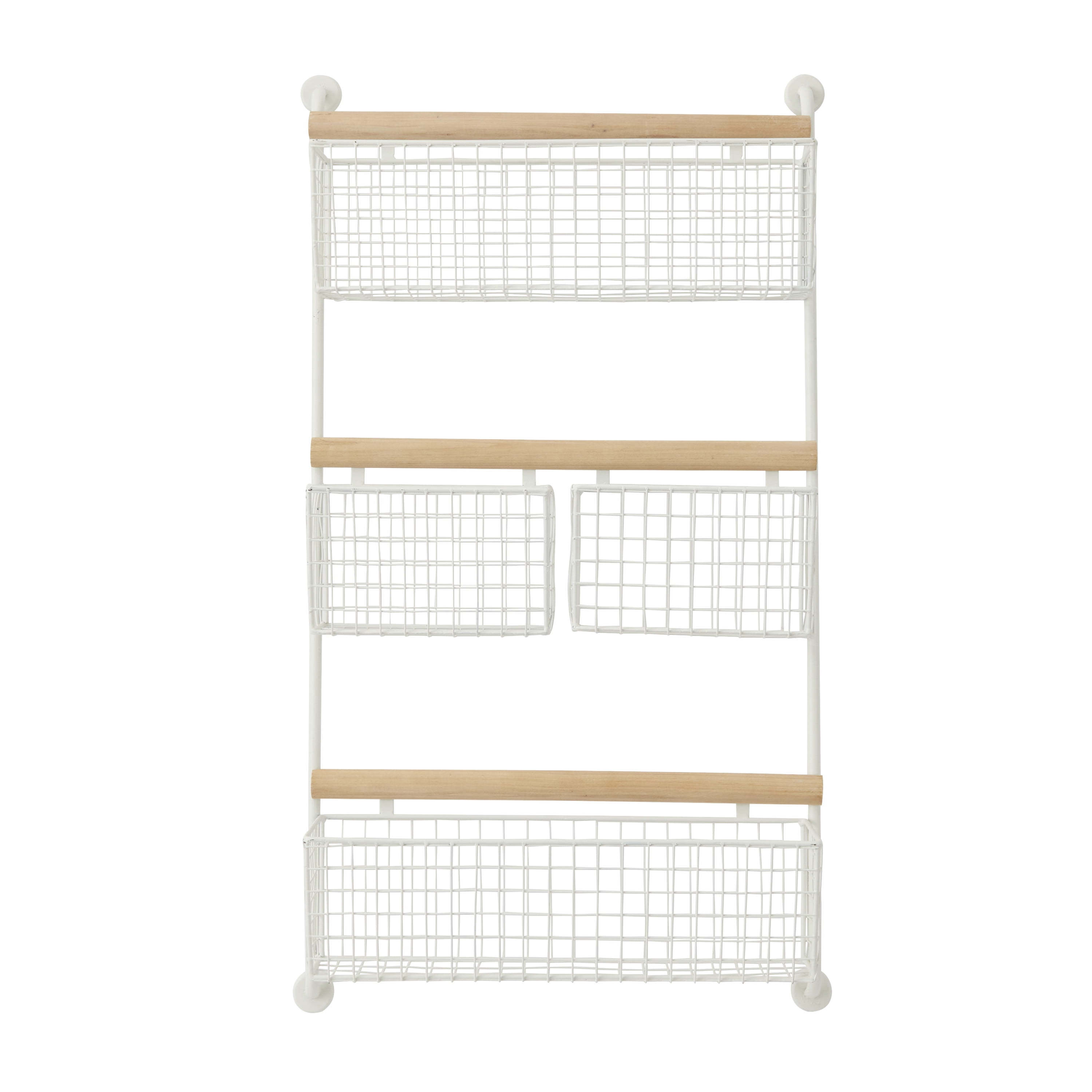 DecMode 31" White Metal 4 Hanging Baskets Wall Mounted Magazine Rack Holder