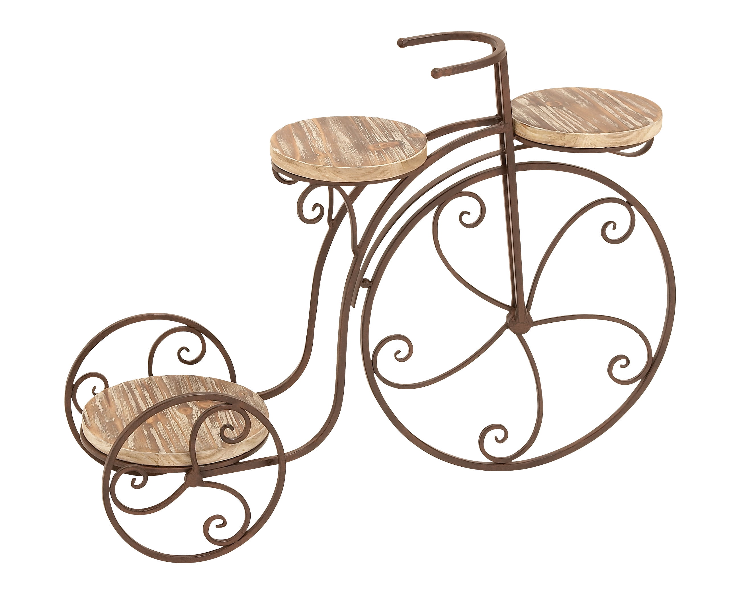 Brown Metal and Wood Bicycle Plant Stand with Aged Finish