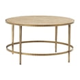thumbnail image 1 of DecMode 31" x 18" Beige Marble Round Coffee Table with Hammered Gold Metal Legs, 1-Piece, 1 of 13