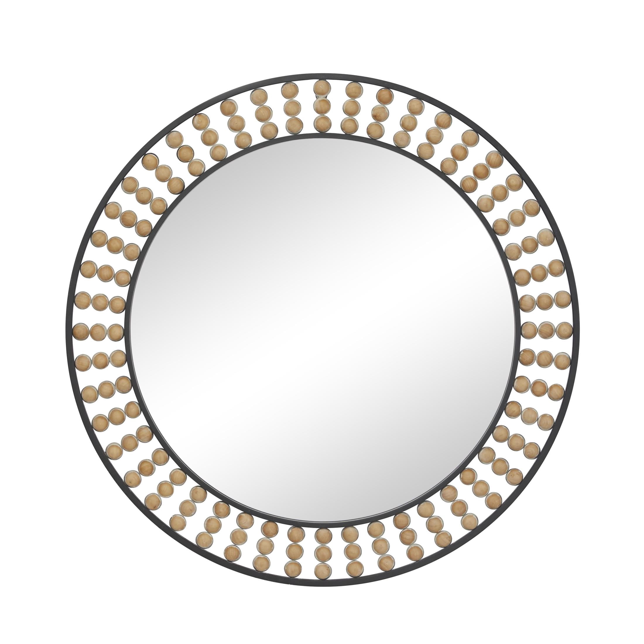 DecMode 31" x 31" Black Wall Mirror with Brown Beaded Wood Details