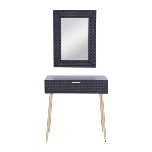 DecMode 31" x 31" Black Wood Single Drawer Console Table with Mirror, 2-Pieces