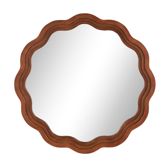 DecMode 31" x 31" Brown Handmade Wavy Wall Mirror with Dimensional Carved Frame