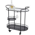 thumbnail image 1 of DecMode 31" x 33" Black Metal Rolling 2 Black Shelves and 1 Clear Shelf Bar Cart with Handles, 1-Piece, 1 of 9