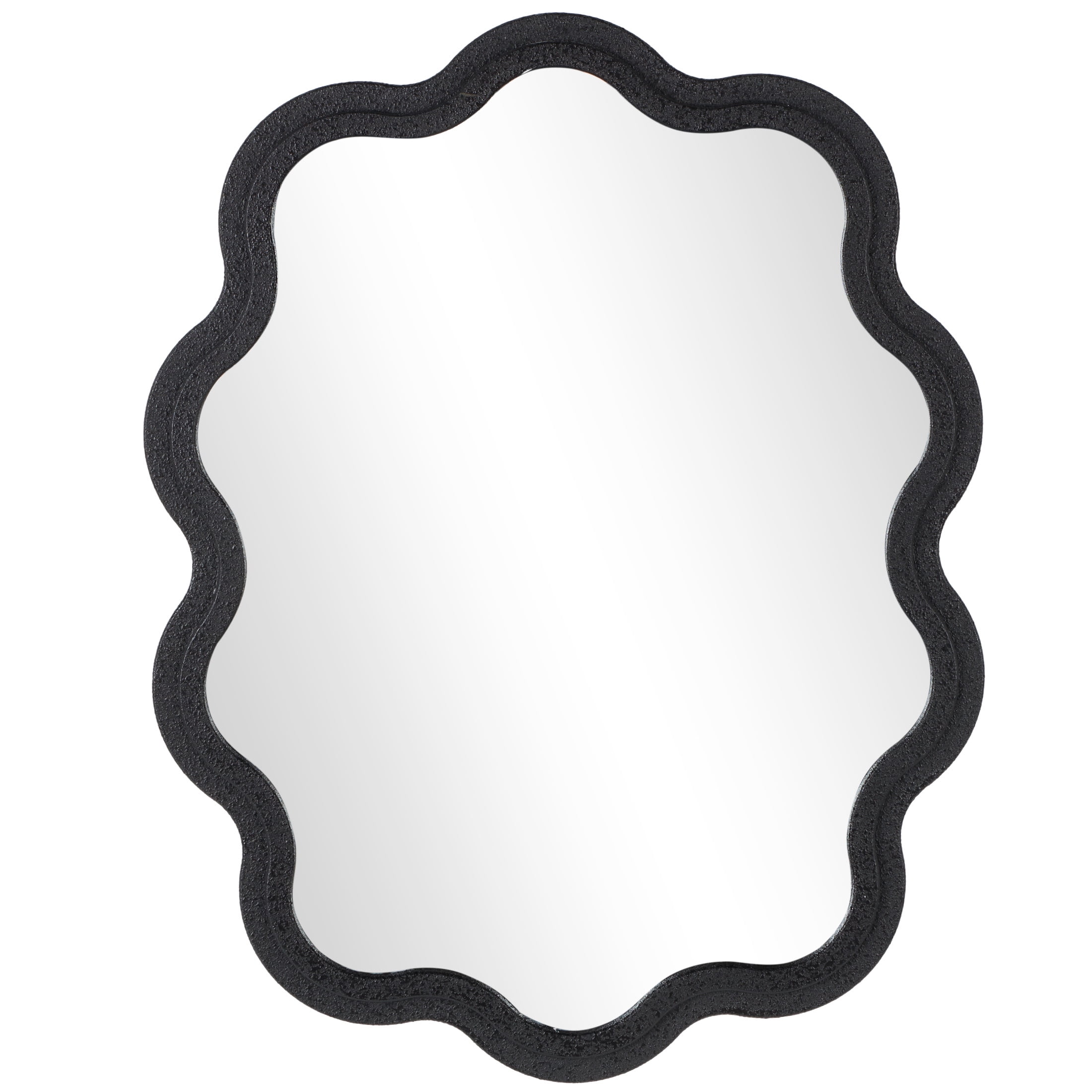 DecMode 31" x 40" Black Handmade Wavy Wall Mirror with Dimensional Carved Frame