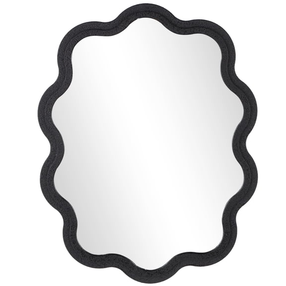 DecMode 31" x 40" Black Handmade Wavy Wall Mirror with Dimensional Carved Frame