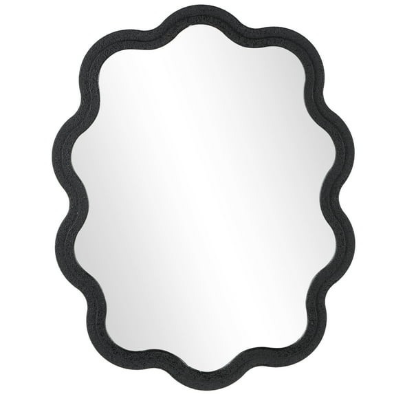 DecMode 31" x 40" Black Handmade Wavy Wall Mirror with Dimensional Carved Frame
