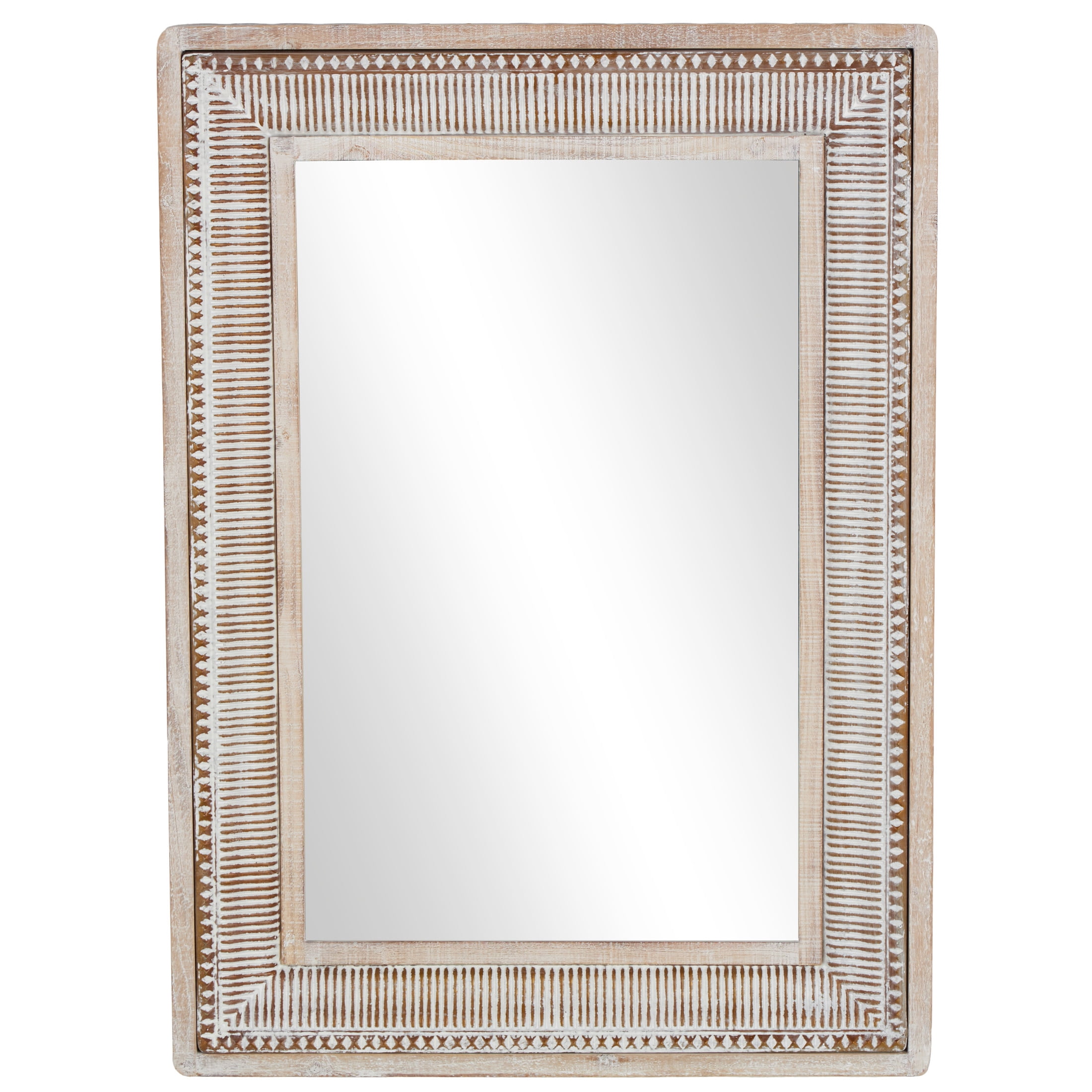 DecMode 31" x 43" Brown Whitewashed Wall Mirror with Linear Gold Markings