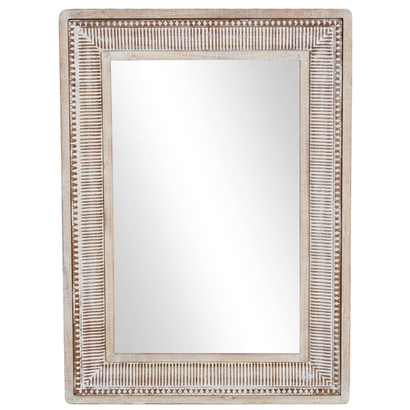 DecMode Brown Metal Whitewashed Room Wall Mirror with Linear Gold Markings, 31" x 2" x 43"