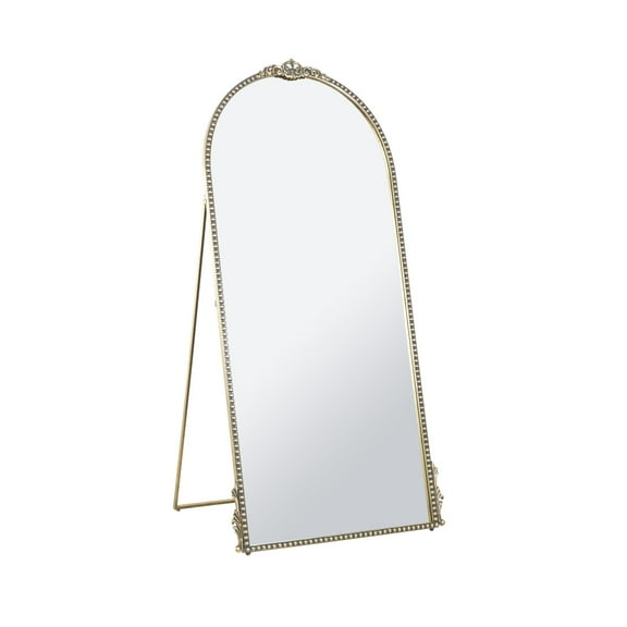 DecMode 31" x 64" Gold Metal Fleur De Lis Ornate Baroque Floor Mirror with Easel