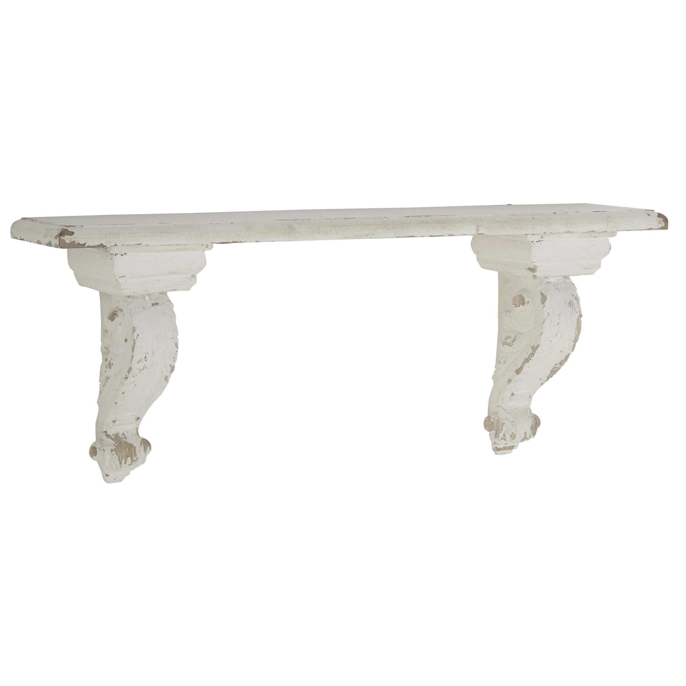 DecMode 31" x 7" 1-Tier White Scroll Wall Shelf