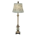 thumbnail image 1 of DecMode 32" Antique Style Floral Brass Buffet Lamp with Blue Linen Shade, 1 of 11