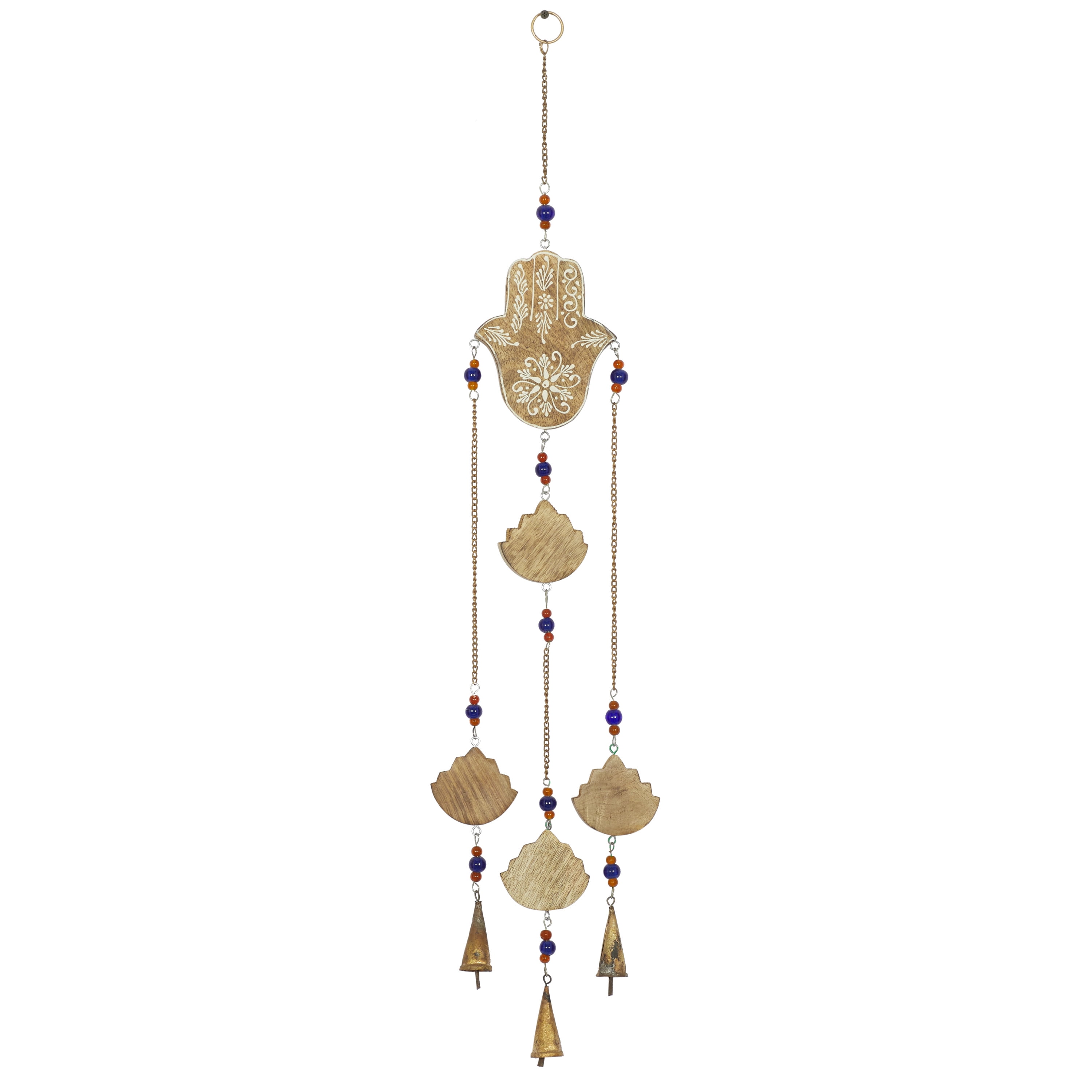Handmade Brown Mango Wood Windchime with Glass Beads and Bells